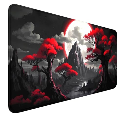 Stitched Edges TCG Playmat, 24 x 14 inches MTG Mat for MTG DTCG CCG RPG Trading Card Game Playmats Smooth Surface Battle Game Rubber Collection - color: Night Scenery