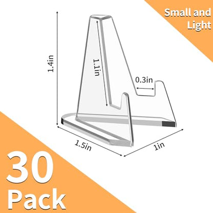 NIUBIER Card Display Stand, Arcylic Card Holder, Clear Mini Easel 1.4 in | 30 Pcs, Display Sport Trading Graded Baseball Card, Also for Challenge Coin Photo Phone Medal, Stable Design, Thicker Acrylic - size: S-1.4 in