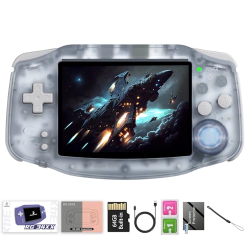 RG34XX Retro Handheld Game Consoles Classic Retro Gaming Console 64G Card Preloaded Games 5000+ rg34xx Portable Gaming Console Linux 64-bit 3500mAh Battery WiFi Bluetooth HD and TV Output Glacier - style: Glacier