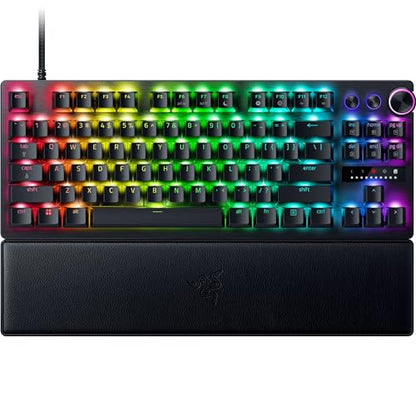 Razer Huntsman V3 Pro TKL Esports Gaming Keyboard: Analog Optical Switches - Razer Snap Tap - Rapid Trigger - Adjustable Actuation - Media Keys & Dial - Doubleshot PBT Keycaps - Wrist Rest - Black - color: Black, size: TKL, style: 1000 Hz Polling