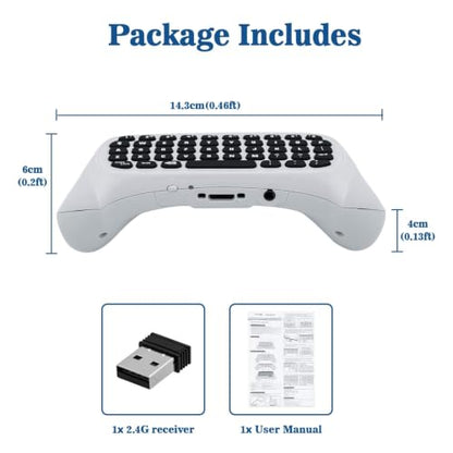Mcbazel Mini Game Keyboard 2.4G Receiver Wireless Chatpad Message with 3.5MM Audio Jack for Xbox One/Xbox One X/S/Xbox Series X/S/XboxElite/2, Controller Keyboard Attachment - White