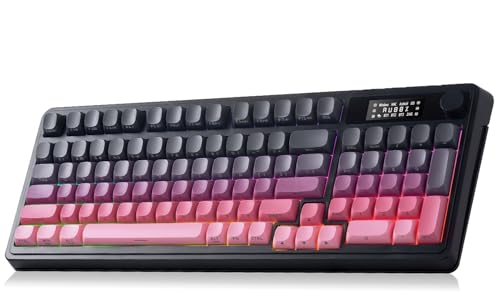 AULA S99 Pro Keyboard, Wireless Keyboards with Media Knob Custom RGB Backlit, 3-Modes BT/2.4G/USB-C Membrane Gaming Creamy Keyboard for Windows/MAC/PC Gamer - Black Pink - color: Black Pink