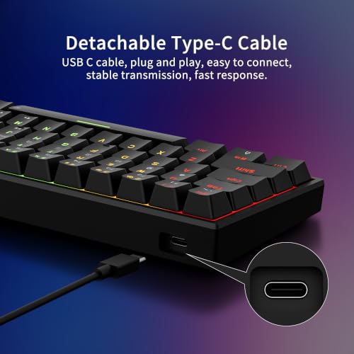 Newmen GM682 Wired Mechanical Keyboard,60% Percent Gaming Keyboard | Wired Mechanical Keyboard,60% Percent Gaming Keyboard,LED Backlit,Compact,USB C,Custom,Ergonomic,Mini,PC,Black,Red Switch - color: Black Keycaps