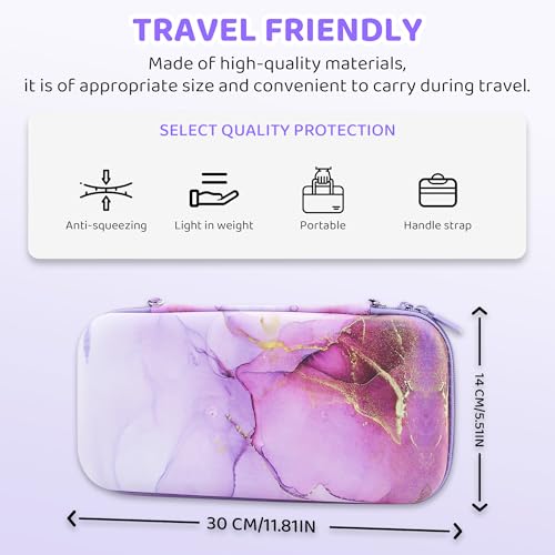 FUNDIARY Travel Carrying Case for Nintendo Switch 2 with Purple Marble Design, Cute Accessories with Portable Storage Bag, Dockable Protective Cover, Screen Protector, Shoulder Strap and 2 Thumb Caps