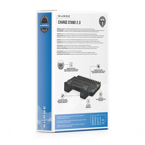 Surge Multi-Function Charging Stand for PlayStation 5, PS5 Slim, Digital and Disc Version with Cooling Fans, 2 Charge Docks for DualSense & DualSense Edge Controllers, Headset Hook, Game Storage