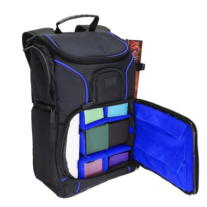 USA Gear MTG Backpack Compatible with Magic the Gathering Deck, Yu-Gi-Oh, MTG Decks & more - TCG Backpack MTG Bag with Shoulder Straps, Customizable Dividers, TCG Playmat Holder, Binder Space (Blue) - color: Blue