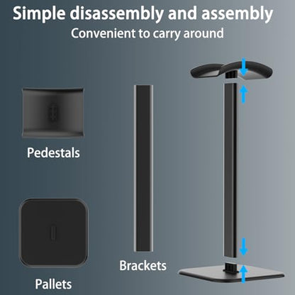 Headphone Stand for Desk - Headset Stand Headphone Holder (Black) | with Aluminum Hanger and Plastic Headrest, headphone holder for AirPods Max, Sony, Bose, Beats and More - color: Black
