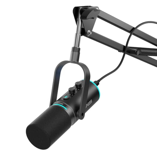 PUPGSIS XLR/USB Podcast Microphone, Gaming Mic with Mute Button, Reverb Effects, Noise Cancellation, Boom Arm Stand, Headphones Jack, Dynamic Microphone for Streaming/Recording/Gaming/Vocal-Black - size: With Boom Arm