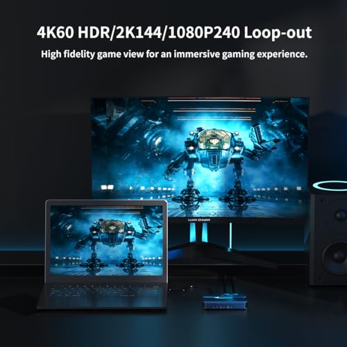 4K@60fps Capture Card, Yinker 2K@144fps 1080p@240fps Video Capture Card, HDR & VRR Capture and Loop-Out, No Latency for Live Streaming, Gaming, Camera, Switch, Xbox and PS5