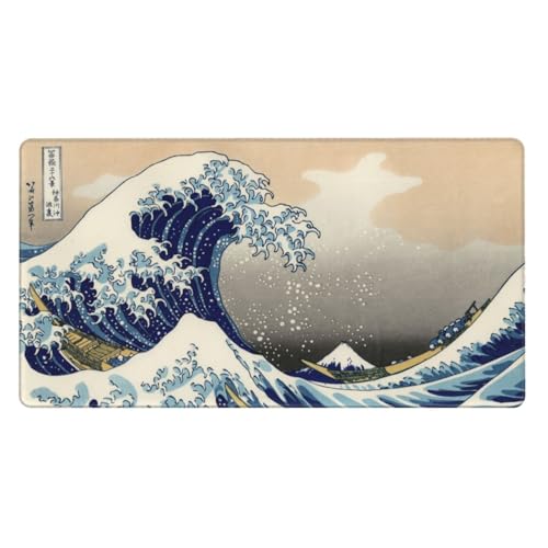 Playmat for MTG Card Game TCG Board Game Trading Card Game Play Mat CCG Mat Desk Pad Stitched Edges Rubber Base Smooth Surface Japanese Ink Painting Wave 23.5x13.7in