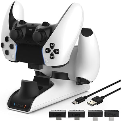 Nyko – Charge Base Edge – Store & Charge Station Compatible with PS5 DualSense & Edge Controllers – PS5 Slim Accessory Dual Port Recharging Dock - USB-C Dongles - LED Charge Indicators