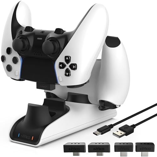 Nyko – Charge Base Edge – Store & Charge Station Compatible with PS5 DualSense & Edge Controllers – PS5 Slim Accessory Dual Port Recharging Dock - USB-C Dongles - LED Charge Indicators