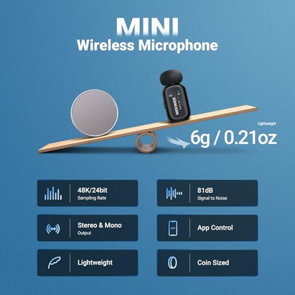 NEEWER KM19 Wireless Lavalier Microphone Compatible with iPhone 15 16 17 | Compatible with iPhone Android & PC, Mini Lav Mic, App Control, 3 Level Noise Cancelling, 30H Battery, 100m, Video Recording