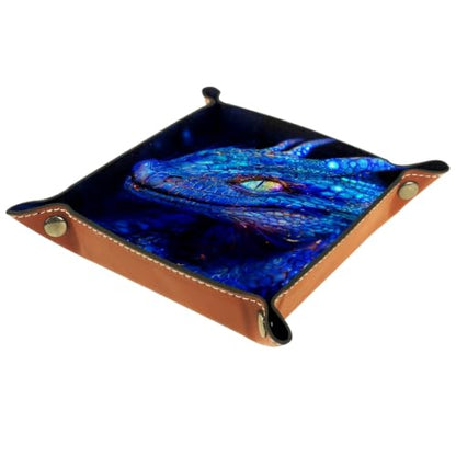Dragon Dice Tray Folding Square PU Leather Dice Rolling Tray | Portable Dice Trays for Dice Games Like RPG, DND and Other Table Games, Folded 4.5x4.5x1.2inch - color: Blue Dragon