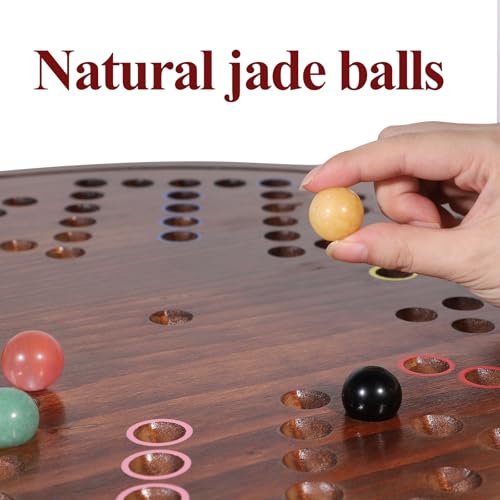 HOROW Wahoo Board Game - 20 Inch Solid Wood Board with 24 Natural Gemstone Marbles & 6 Dice，Double-Sided for 4 and 6 Players - Perfect for Family Game Nights and Parties（Deluxe Edition） - color: Flame