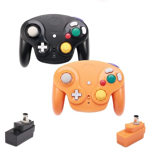 PGYFDAL Wireless Game Cube Controller, 2 Pieces 2.4G Wireless Classic Gamepad with Receiver Adapter for Wii Game Cube NGC GC (Black and Orange) - color: Black&Orange