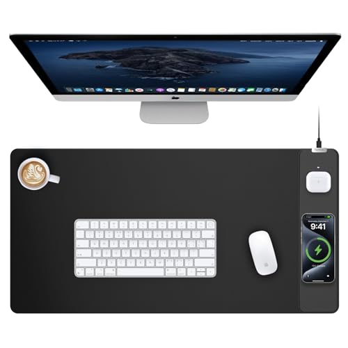 TopMade Mouse Pad with 15W Wireless Charging, Gaming Mousepad Home Office Large Desk Pad with Ultra-Smooth Surface, Non-Slip Base, Waterproof Keyboard Pad, Classic Black Desk Mat - color: Black Right
