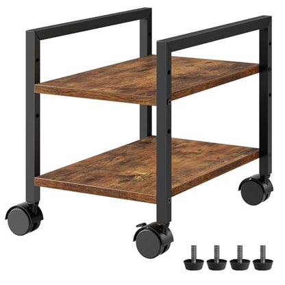 HOOBRO PC Stand, 2-Tier PC Tower Stand Fits Most Computer Towers, CPU Holder for Floor, Height Adjustable, CPU Stand with Wheels Under Desk, for Home Office, Rustic Brown and Black BF11CJ01 - color: Rustic Brown, Black