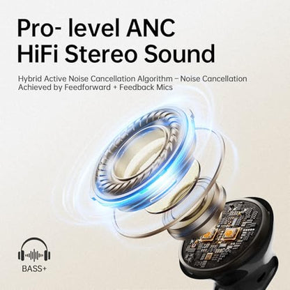 Adaptive Hybrid Active Noise Canceling 2026 Wireless Earbuds, 6 Mics ENC Clear Call Ear Buds, Hi-Res Audio Deep Bass Bluetooth 5.4 Headphones, 40H Playtime, Wireless Charging, LED, USB-C, Black - color: Deep Black