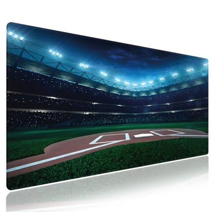 Professional Baseball Field at Night Large Mouse Pad, Stadium Art Desk Mat | Vibrant Playground League, Green and Blue, 31.5" x 11.8", XXL Gaming/Office Durable Stitched Keyboard Mat, Smooth, Anti-Slip - color: Baseball Field