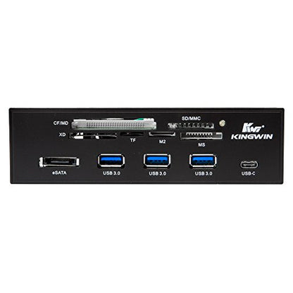 Kingwin Powered USB Hub 3.0 w/ 1 USB-C Port, SD Card Reader & Micro SD Card Reader - Sata Power Port w/Lightning Speed Data Transfer Up to 5Gbps - 5.25" Computer Case Front Bay, black (KW525-3U3CR) - size: 3 Port USB Hub