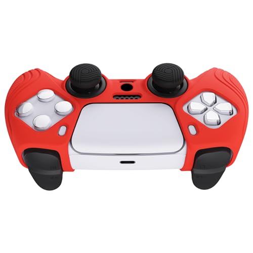 eXtremeRate PlayVital Samurai Edition Passion Red Anti-Slip Controller Silicone Skin for ps5, Ergonomic Soft Rubber Protective Case for ps5 Controller with Black Thumb Stick Caps - color: Passion Red