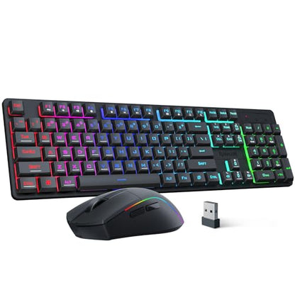 Redragon S107KS Wireless Gaming Keyboard and Mouse, RGB Backlit, 3 Mode (Wired/2.4G/BT), Up to 10,000 DPI Gaming Mouse with Software, Ultra Lightweight 65g, 25 Key Anti-Ghosting Keyboard for PC - color: Black-New
