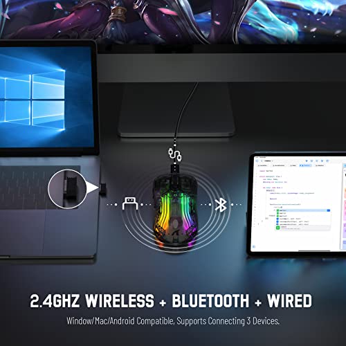 Wireless Gaming Mouse PC Transparent Shell Computer Mice with Dual Mode BT5.0/2.4G,PixArt Chip 3D RGB Lighting,Ergonomic 7 Buttons,Rechargeable Mute Mouse for PC Laptop Tablet PS4 PS5 Xbox one - color: Black