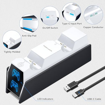 Controller Charger Station Compatible with Play 5 Faceplates Edge & Dual Controller, 9 Lightings P 5 Accessories Charging Station, P 5 Dock Stand with LED Indicator & On-Off Switch, White & Black for PlayStation Consoles - color: White & Black