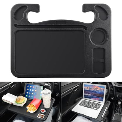 JUSTTOP 4 In 1 Car Steering Wheel Desk for Laptop,Versatile Upgraded Car Seat Tray, Spacious Steering Wheel Table With Tablet Holder and Dual Sauce Racks,Steering Wheel Under Table Console (Large) - color: Black-upgraded