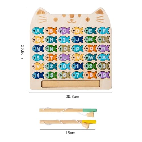 Magnetic Alphabet Numbers Fishing Game, Wooden ABC Letter Numbers Uppercase Lowercase Matching Puzzle Fine Motor Montessori Educational Toy for Preschool 3 4 5 Year Old Toddlers - style: alphabet & number fishing