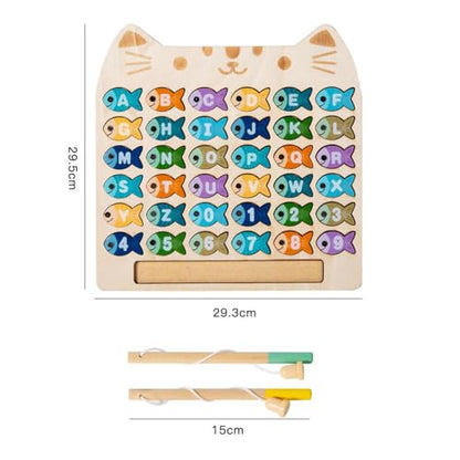 Magnetic Alphabet Numbers Fishing Game, Wooden ABC Letter Numbers Uppercase Lowercase Matching Puzzle Fine Motor Montessori Educational Toy for Preschool 3 4 5 Year Old Toddlers - style: alphabet & number fishing