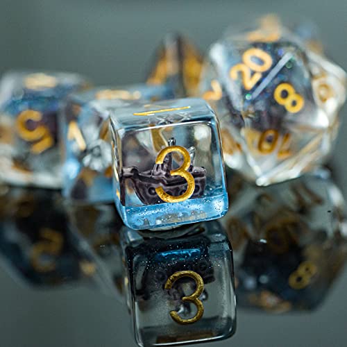 UDIXI Sailboat DND Dice Set Resin Polyhedral D&D Dice for Tabletop Games | Velvet Storage Bag, DM Gift, for Dungeons and Dragons Role Playing Games Board Games - color: Ocean/Sailboat