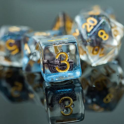 UDIXI Sailboat DND Dice Set Resin Polyhedral D&D Dice for Tabletop Games | Velvet Storage Bag, DM Gift, for Dungeons and Dragons Role Playing Games Board Games - color: Ocean/Sailboat