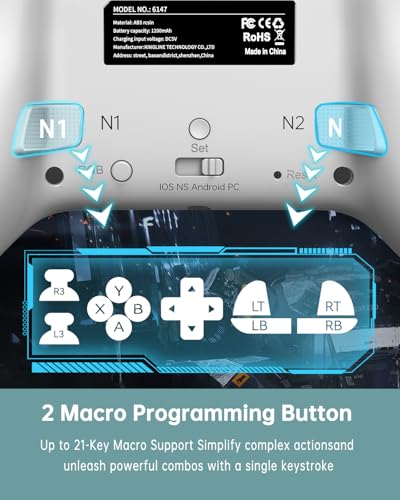 Bcofo Wireless Mobile Gaming Controller for iPhone/Android/Switch/Laptop, Wired Control for PC/Steam, Programmable Game Gamepad with Phone Clip for Gamer, with RGB Lighting/Turbo/Vibration (Gray) - color: Gray