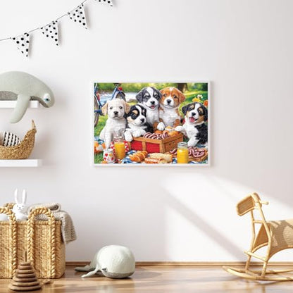 100 Piece Puzzles for Kids Ages 4-6 & 5-8, Puppies Picnic Jigsaw Puzzle for Kids Ages 8-10, Large Piece Puzzles for Adults & Seniors Educational Interactive Family Fun Puzzle for Boys Girls - style: Puppies Picnic