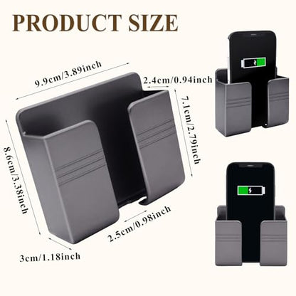 2 Pcs Wall Mount Phone Holder with Adhesive Phone Stand with Data Cable Receiving Hole, Charger Remote Control Storage Box for Bedroom, Kitchen, Bathroom, Office (Gray) - color: Grey