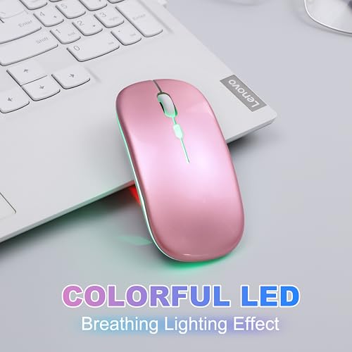Wireless Bluetooth Mouse, Rechargeable Computer Mouse, Rose Gold | Dual Mode - BT5.2 & 2.4G,Long Lasting,Silent RGB LED Mice,Slim Portable Mouse for Laptop,PC,Tablet,MacBook,iPad,Apple Devices - color: Rose Gold