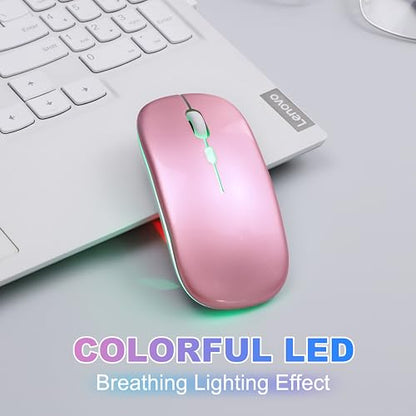 Wireless Bluetooth Mouse, Rechargeable Computer Mouse, Rose Gold | Dual Mode - BT5.2 & 2.4G,Long Lasting,Silent RGB LED Mice,Slim Portable Mouse for Laptop,PC,Tablet,MacBook,iPad,Apple Devices - color: Rose Gold