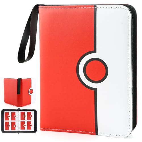 Collectible Trading Card Binder, 400 Pockets Card Holder with 50 Removable Sleeves, Portable Collection Binder Album Book Case Storage, Zipper Card Protective Sleeves for TCG, Sports Card - color: Elf Red