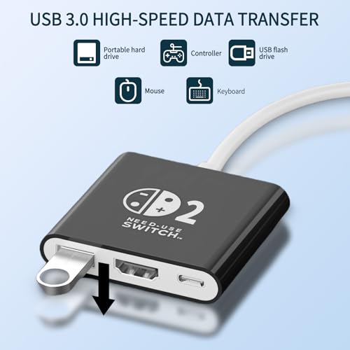 Dock for Switch 2, Portable Travel for Switch 2 Docking Station for TV, for Switch2 Tv Adapter with HDMI2.0/PD 100W/USB3.0 Port, Support 4K/1080P/120HZ/ TV Dock Mode, Black