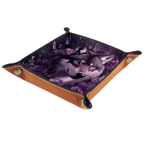 Dice Trays Wolf Rose Wreath Holder Storage Box for Dice Games Like RPG DND, Leather Dice Holder Portable Folding Rolling Dice Tray, 16x16cm - color: Multi 8