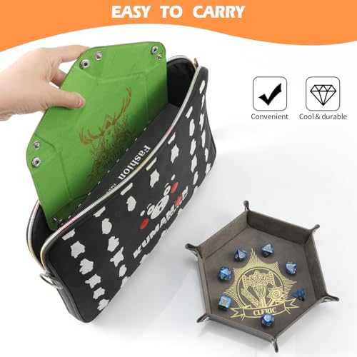 Grajar 6 Pcs DND Dice Tray with Characters Pattern for RPG D&D Table Games - Folding PU Leather and Velvet Rolling Holder Storage Box - color: Character Series 1