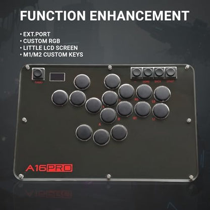 A16 PRO Arcade Stick 16Keys All-Button Gamerfinger with Turbo Functions & Custom RGB,Arcade Controller Street Fight for PC/Ps3/Ps4/Switch/Steam Game Keyboard-Supports Hot Swap & SOCD