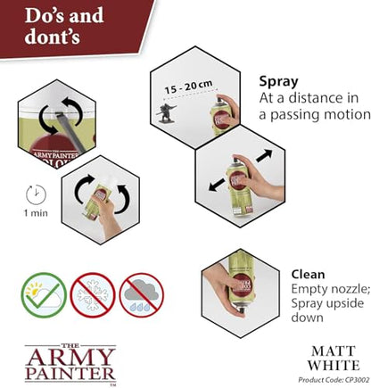 The Army Painter, Colour Primer Matt White, 400 ml spray acrilico | Primer bianco opaco per dipingere miniature Warhammer e Dungeons and Dragons - color: Matt White