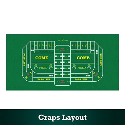 STERLING Games Poker Blackjack Craps Felt Layout, 72" x 36" Double Sided Mat for Casino Style Home Gaming Table Top Cover Cloth Mat