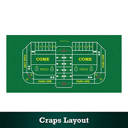 STERLING Games Poker Blackjack Craps Felt Layout, 72" x 36" Double Sided Mat for Casino Style Home Gaming Table Top Cover Cloth Mat
