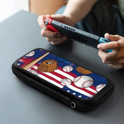 PPIKTC Game Console Storage Bag Compatible with Nintendo Switch, Baseball American Flag Hard Shell Shockproof Travel Carrying Pouch with 15 Game Cartridges - color: Design (201)
