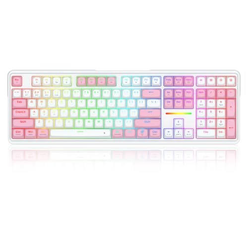 Redragon K745 PRO Wireless Gasket RGB Gaming Keyboard, 108 Keys Mechanical Keyboard w/Extra 4 Hotkeys, Hot-Swap Socket, 5-Layer Noise Dampening, See-Through Round PBT Keycaps, Creamy Linear Switch - color: Pink Area, size: 108 Keys