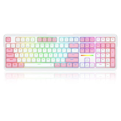 Redragon K745 PRO Wireless Gasket RGB Gaming Keyboard, 108 Keys Mechanical Keyboard w/Extra 4 Hotkeys, Hot-Swap Socket, 5-Layer Noise Dampening, See-Through Round PBT Keycaps, Creamy Linear Switch - color: Pink Area, size: 108 Keys